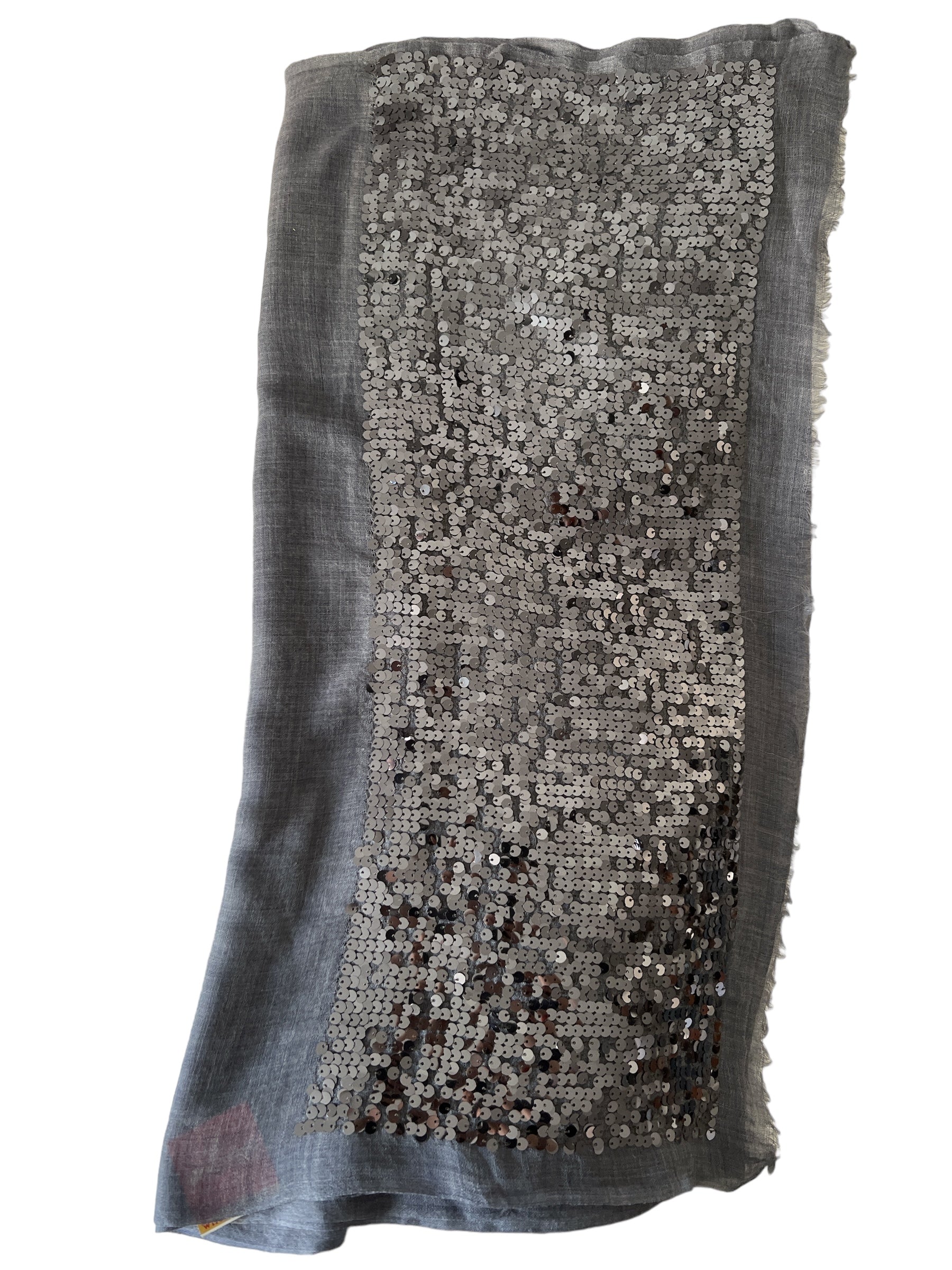 Bluish-Gray with Sequenced Border Silk-Wool - Scarves / Wraps / Stoles