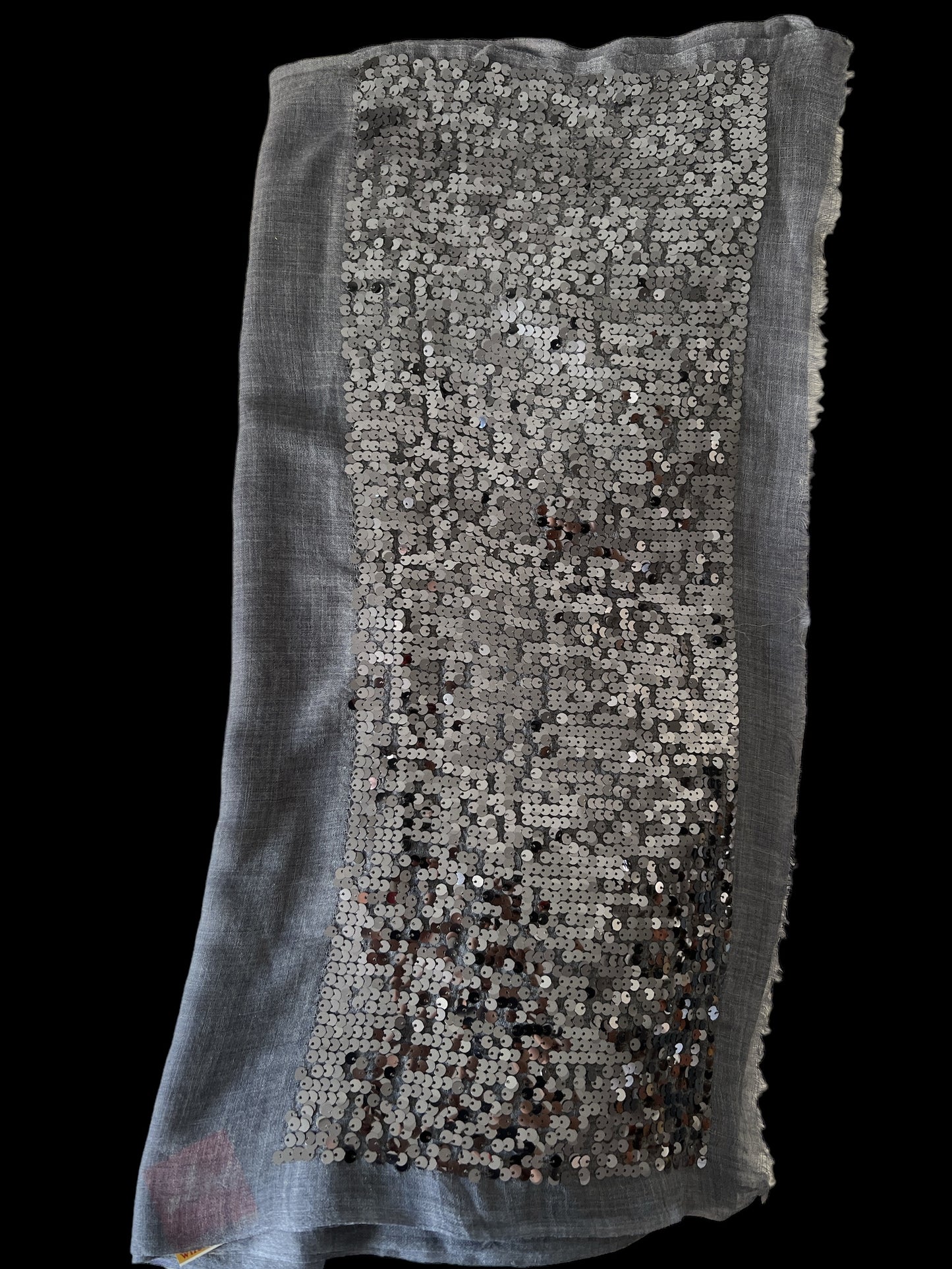 Bluish-Gray with Sequenced Border Silk-Wool - Scarves / Wraps / Stoles