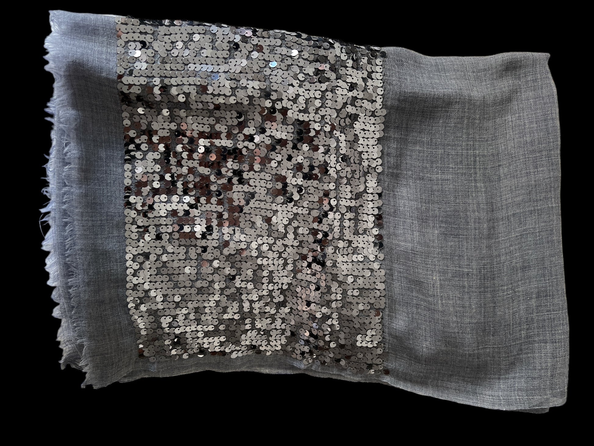 Bluish-Gray with Sequenced Border Silk-Wool - Scarves / Wraps / Stoles