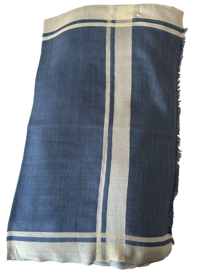 Blue with White Border Silk - Scarves / Wraps / Stoles