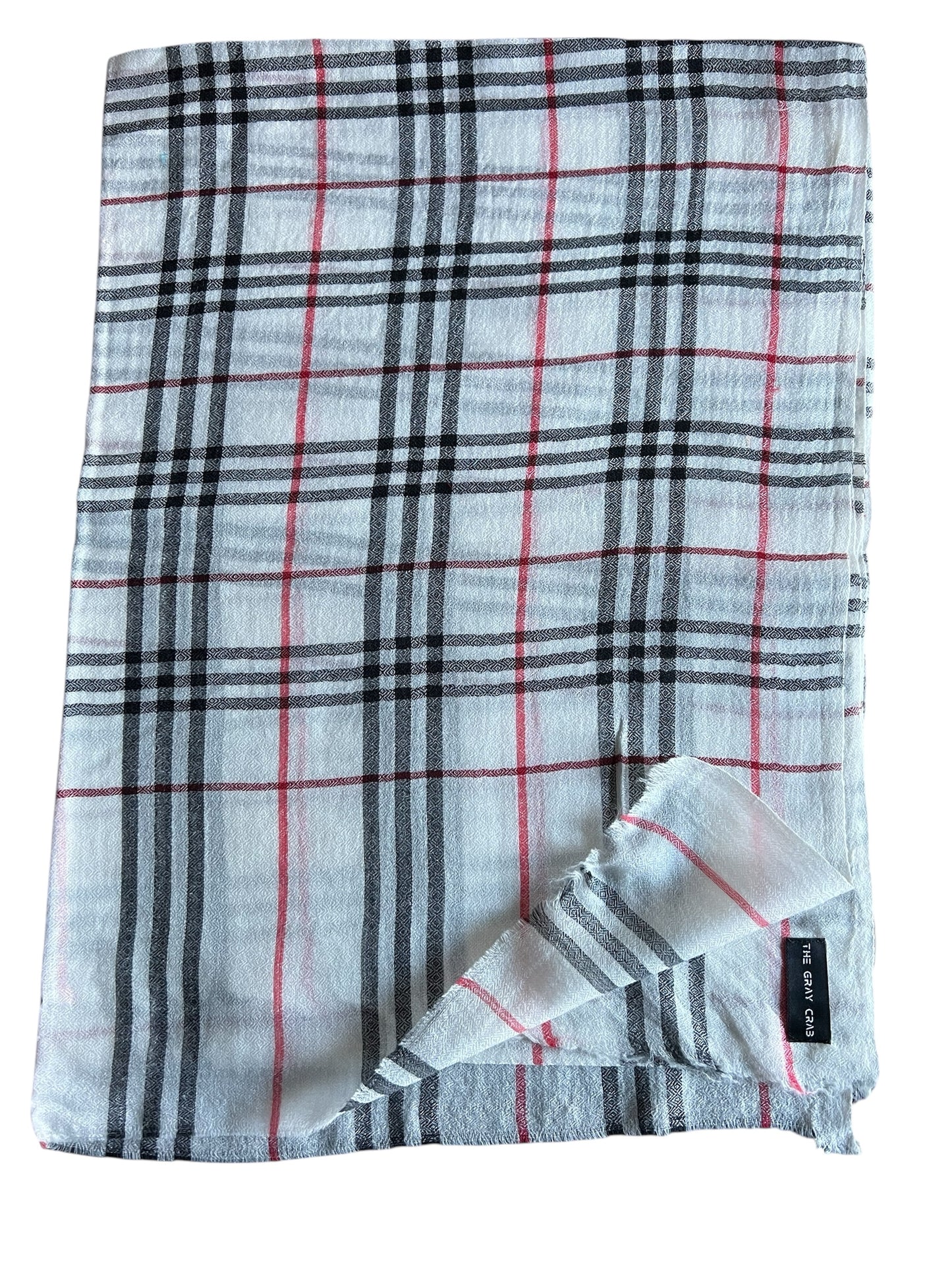 Classic White Plaid Scarf