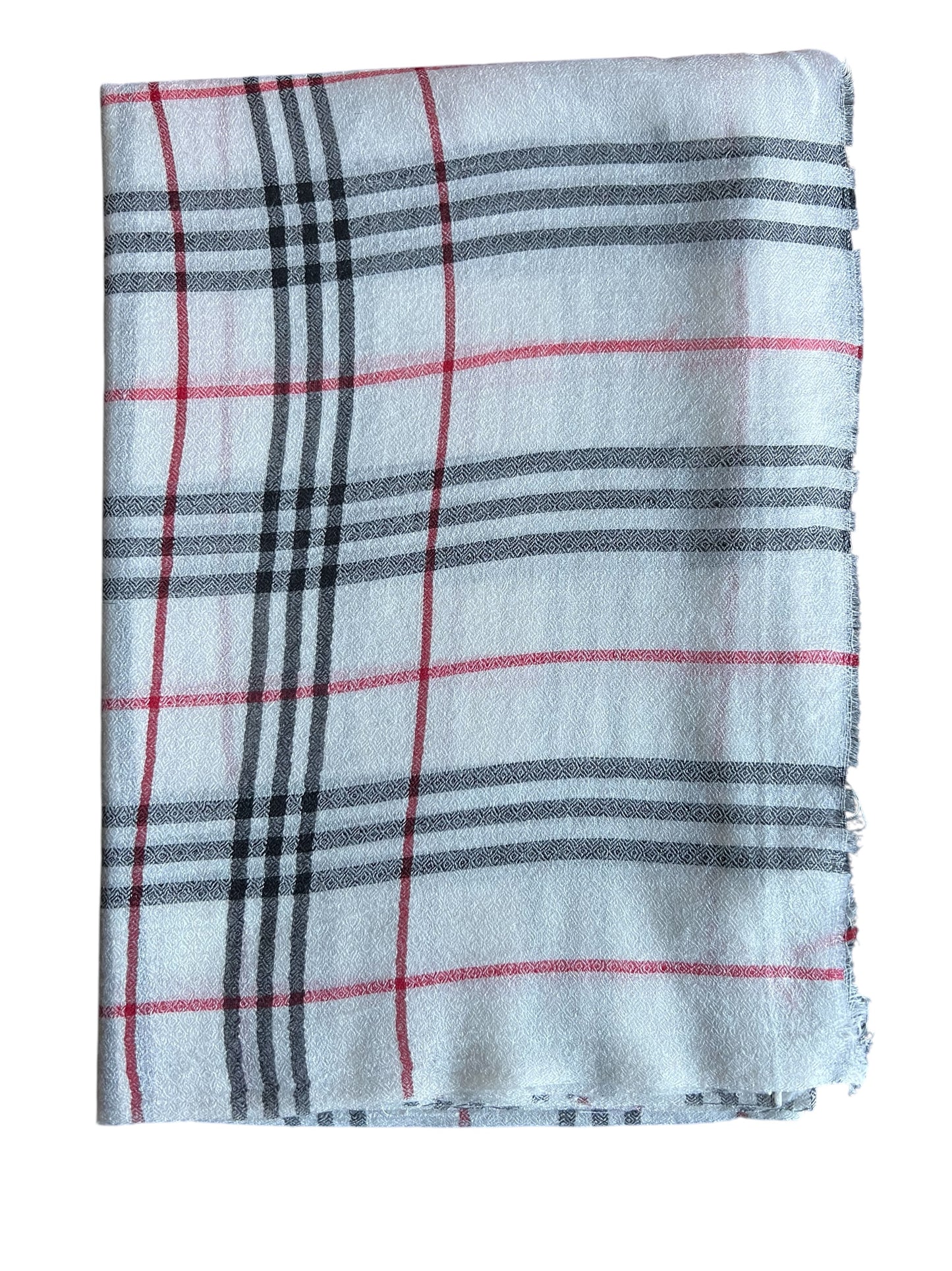 Classic White Plaid Scarf