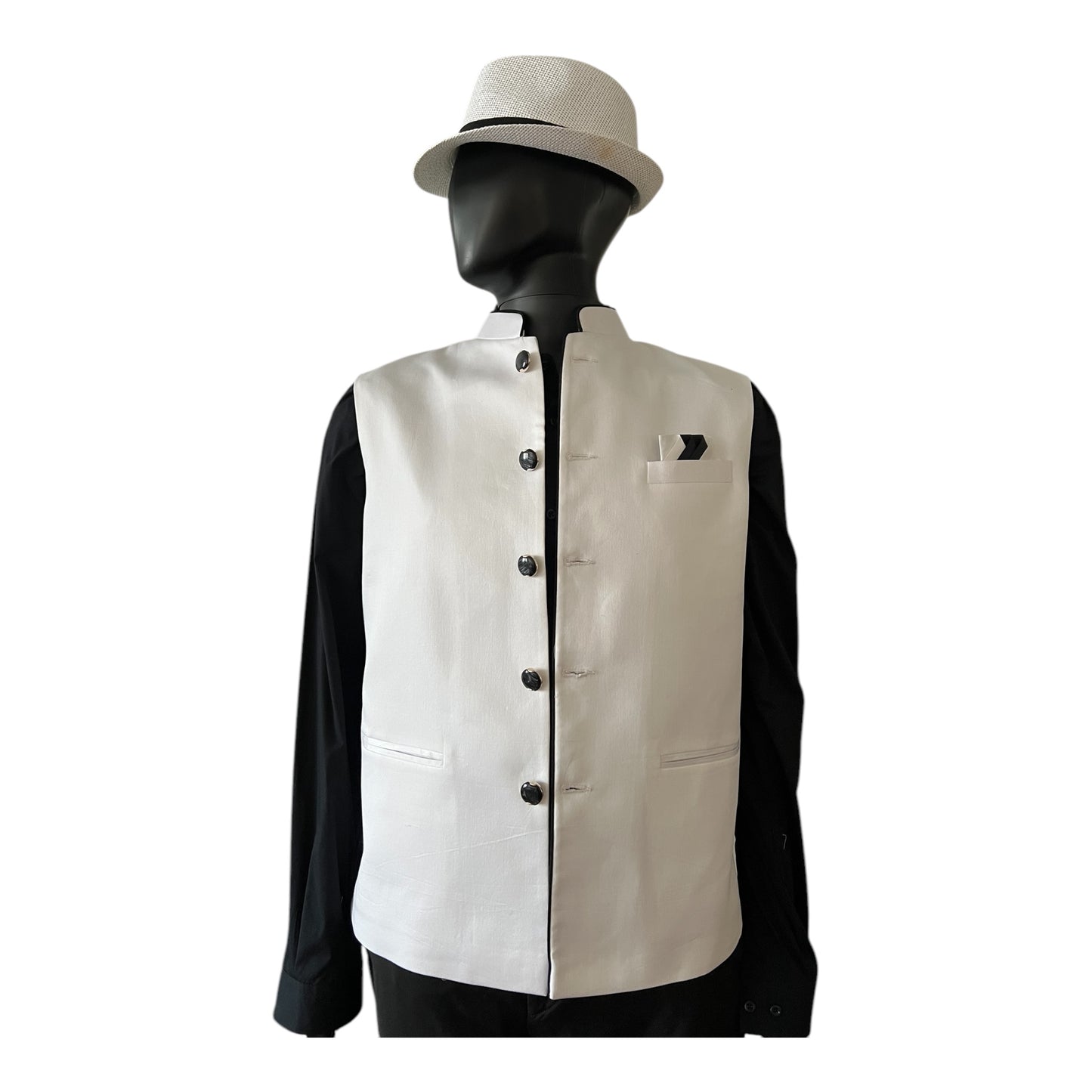 White Mandarin Collar Silk Vest