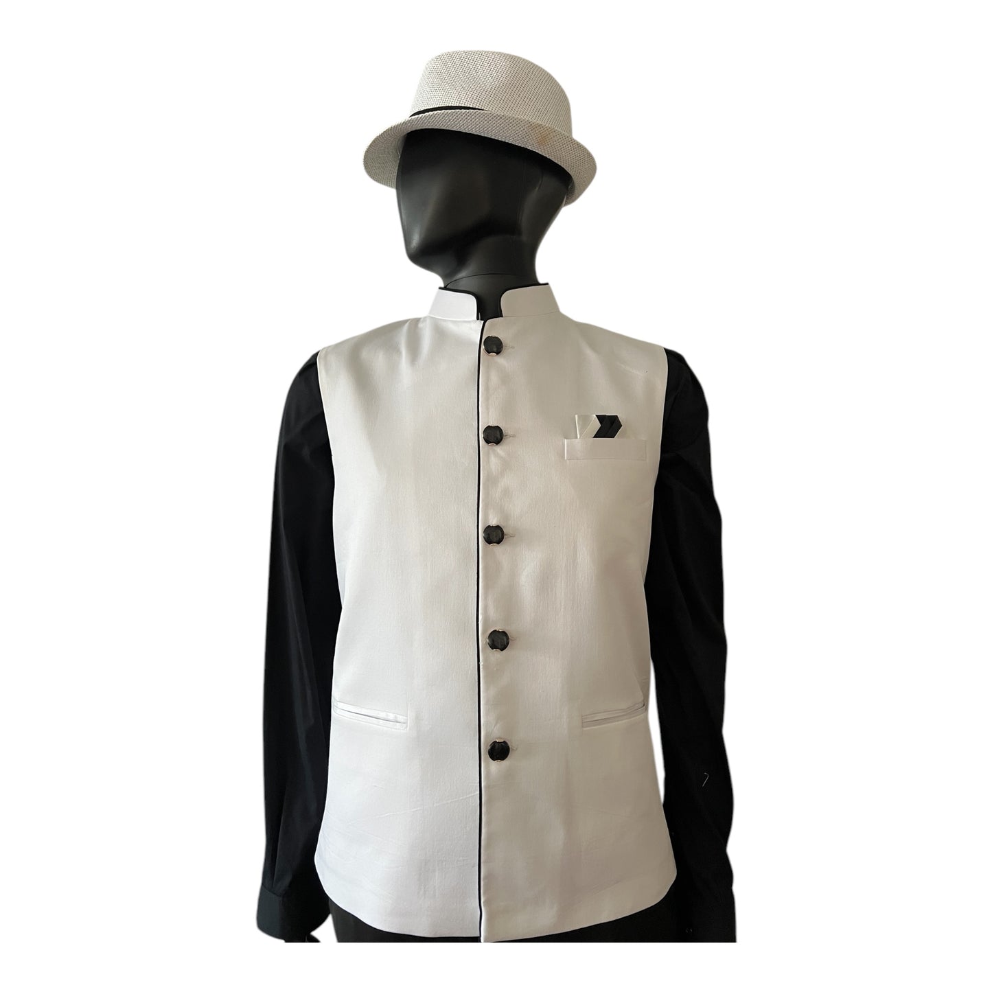 White Mandarin Collar Silk Vest