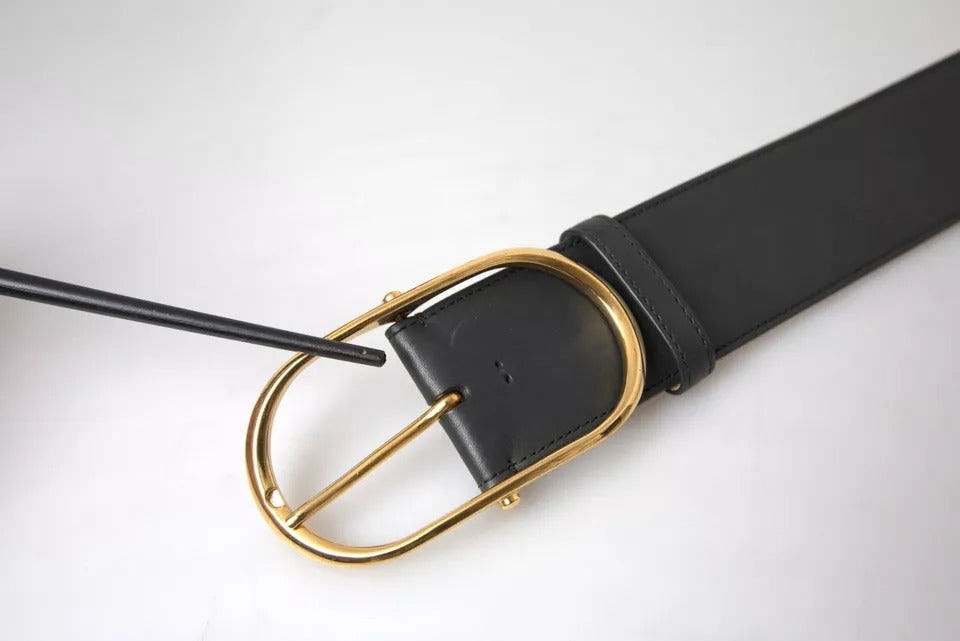 Dolce & Gabbana Black Leather Gold Oval Metal Buckle Belt