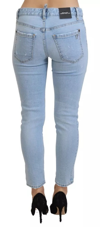 Dsquared² Blue Tattered Mid Waist Cropped Twiggy Denim Jeans