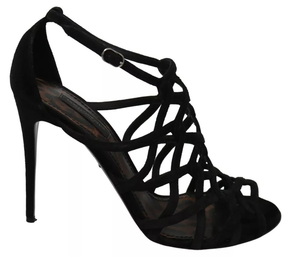 Dolce & Gabbana Black Suede Ankle Strap Stiletto Shoes