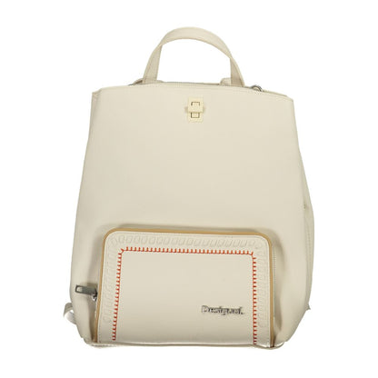 Desigual Elegant White Backpack with Contrast Details