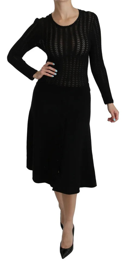Dolce & Gabbana Black Cashmere Long Sleeve Sheath Midi Dress