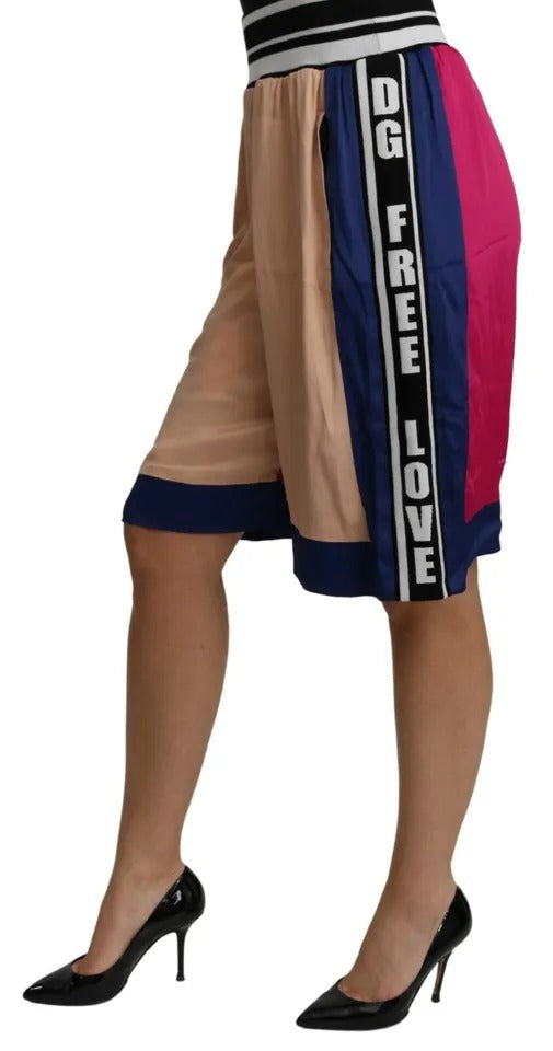 Dolce & Gabbana Pink Blue High Waist Casual Sweatshorts Shorts