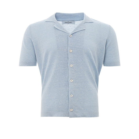 Gran Sasso Elegant Light Blue Linen-Cotton Blend Shirt