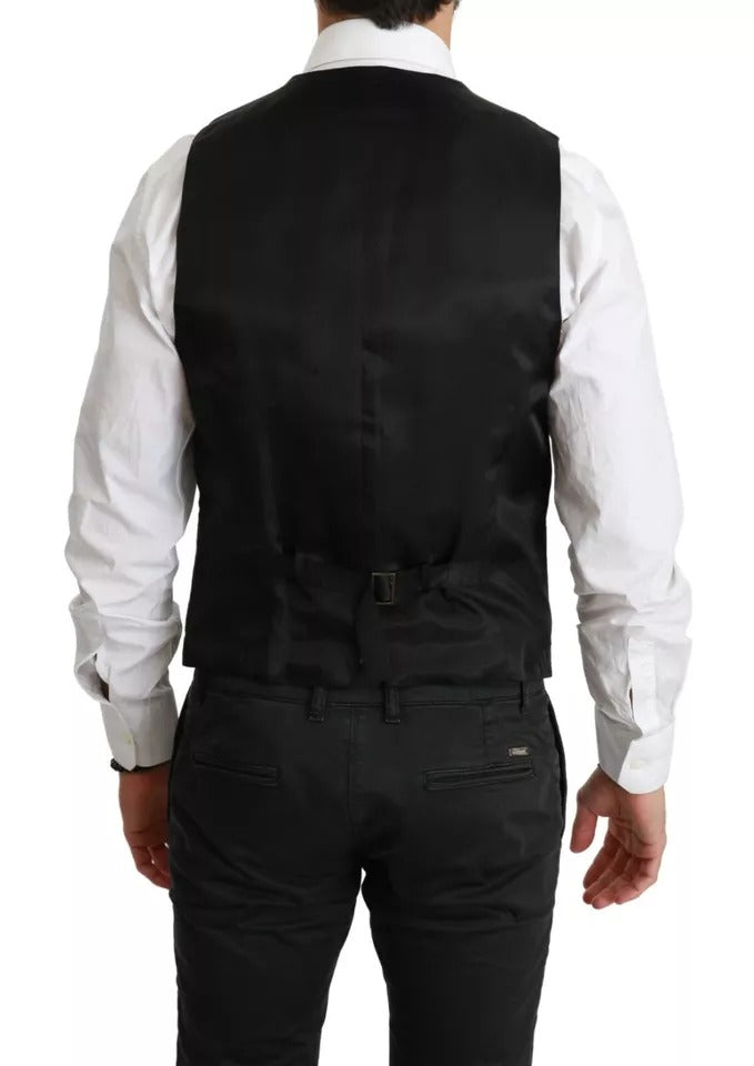 Dolce & Gabbana Black Wool Stretch Waistcoat Formal Dress Vest