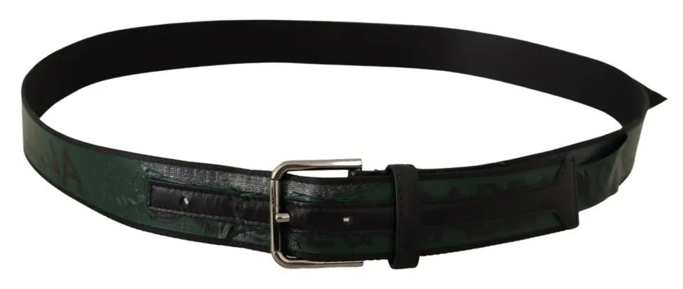 Dolce & Gabbana Green Logo Print Cintura Silver Buckle Belt