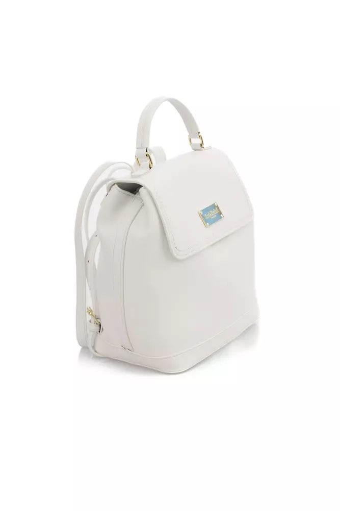 Baldinini Trend Elegant White Flap Backpack with Golden Accents