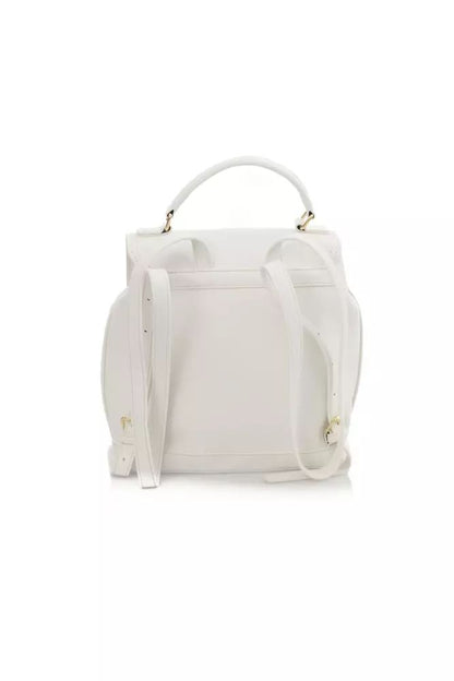 Baldinini Trend Elegant White Flap Backpack with Golden Accents
