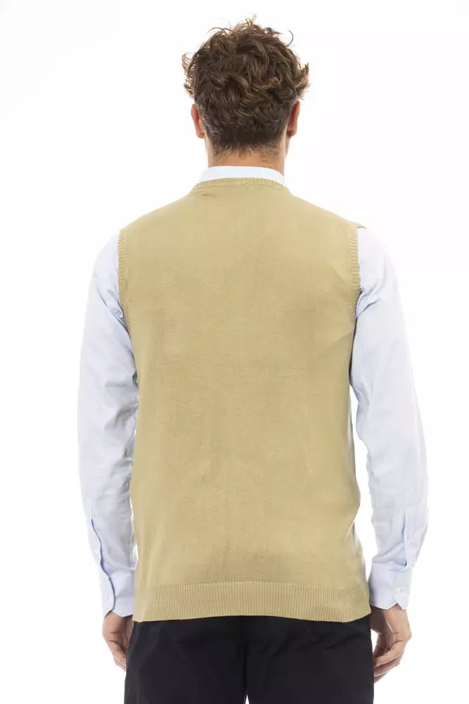 Alpha Studio Elegant V-Neckline Knit Vest in Beige