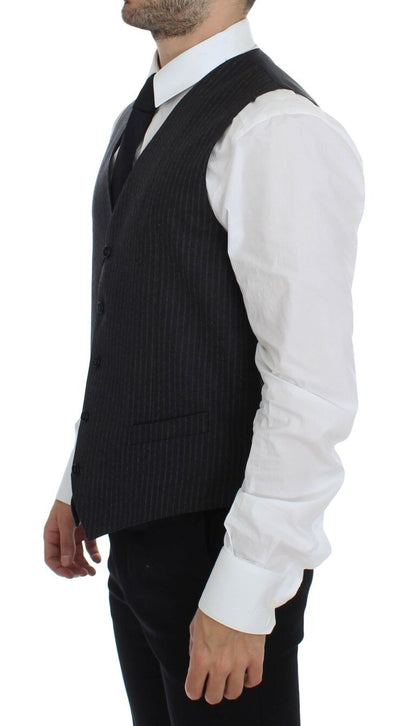 Dolce & Gabbana Elegant Gray Striped Wool Dress Vest