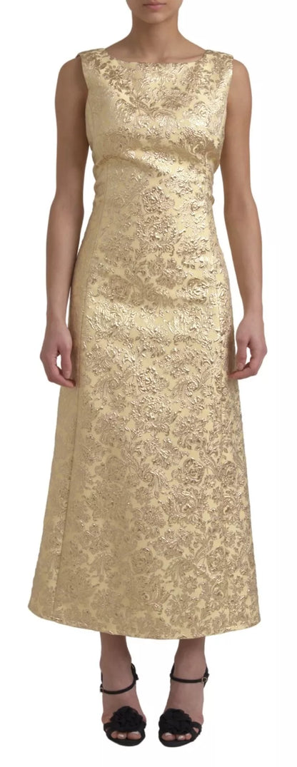 Dolce & Gabbana Gold Floral Jacquard Sheath A-line Long Dress