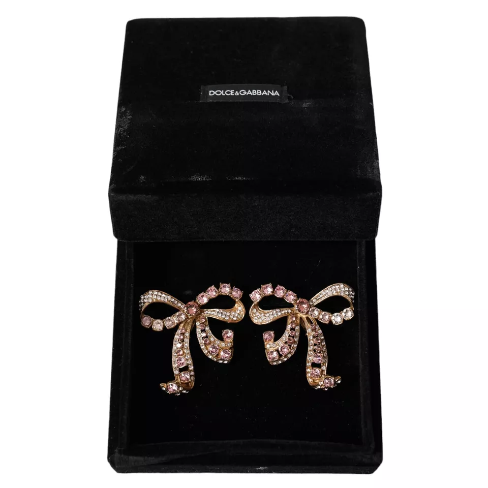 Dolce & Gabbana Gold Brass Pink Clear Crystal Bow Fiocchi Christmas