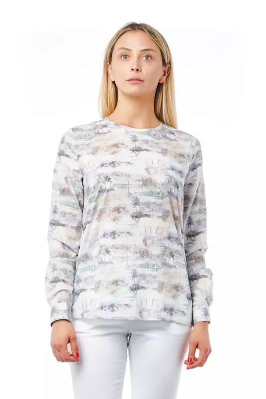 Bagutta Elegant Fantasy Print Round Neck Cotton Blouse