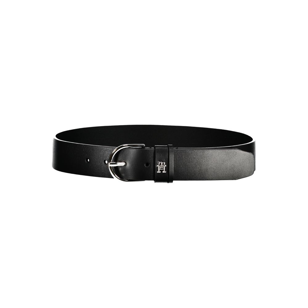 Tommy Hilfiger Chic Black Leather Belt with Metal Buckle