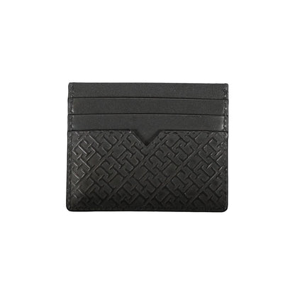 Tommy Hilfiger Sleek Black Leather Card Holder with Contrast Detail
